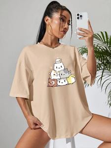 Camiseta Holgada Extra Grande de Felpa Ecológica Vintage para Mujer, con Botones y Logotipo Personalizado, Venta al Por Mayor - Product Image 3