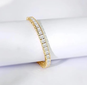 Luxury Gold Princess Cut Moissanite Tennis Bracelet <b>Iced</b> <b>Out</b> Hip Hop Jewellery Diamond Look Wrist <b>Chain</b> - Product Image 3