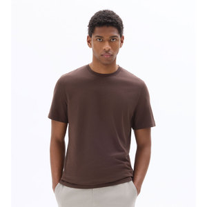Camiseta de Manga Corta para Hombre, Cuello Redondo, Color Marrón, Corte Regular, Color Sólido, Informal, Tejido de Punto, 100% Algodón - Product Image 4