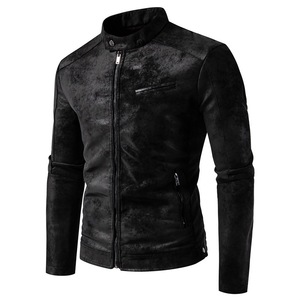 Chaqueta Bomber de Cuero PU Negra para Hombre MANWA, Corte Ajustado, Transpirable, Cierre de Cremallera, Cuello Redondo, Estilo Vintage, Ropa de Invierno - Product Image 3