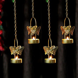Golden Hanging Butterfly Tea <b>Light</b> Holders Elegant Metal <b>Lantern</b> With Chain For Garden Wedding & <b>Indoor</b> Decorative Lighting - Product Image 5