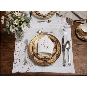 Ensemble de sets de table et de serviettes personnalisables en lin, motif de points métalliques dorés brodés, lavable en machine, style luxueux, pour la maison et les mariages - Product Image 1