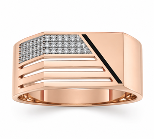 18K Rose Gold Diamond Geometric Signet <b>Ring</b> for Men High Polish Contemporary Luxury Wedding Party Daily Wear Gift Fine Jewelry - Product Image 4