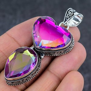 Joyería Plateada Jewelexi ET-4368, Colgante de Turmalina Bicolor en Forma de Corazón, Estilo Bohemio, Hecho a Mano, Chapado en Plata de Ley, Engastado en Canal - Product Image 3