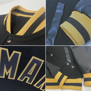 Custom Sublimation Uniform Black <b>Old</b> Gold Bomber Varsity Letterman <b>Jacket</b> Full Snap Button Casual Fashion Sports Outerwear - Product Image 3