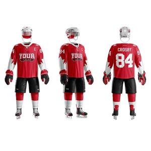 Custom Ice Hockey Jersey Men Full Sleeve Sublimated Moisture Wicking <b>Red</b> White Team Uniform with Number and Logo Print Hockey - Product Image 1