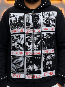 Sweat à capuche zippé noir pour homme, coupe oversize streetwear, en coton tricoté, idéal pour l'automne, avec broderie et strass – Nouveauté - Product Image 4