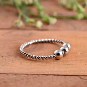 Trendy 925 Sterling <b>Silver</b> Twisted Band Fidget <b>Ring</b> Adjustable Anxiety 3 Rotating Beads Stress Relief <b>Spinner</b> Engagement Wedding - Product Image 2