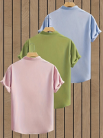 Camisa de Vestir Formal de Invierno para Hombre, Manga Corta, Botones Cubiertos, Cuello Clásico, 100% Algodón Satinado, Antiarrugas, Ecológica, Tallas Grandes