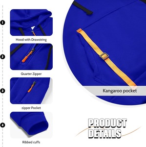 Sweat-shirt à capuche bleu royal pour homme, coupe classique, couleur unie, pull décontracté avec poches, matière en polyester tricoté - Product Image 2