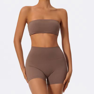 Summer Two Piece Fitness Sports Set Women Workout Yoga Outfit Strapless Bra Woman 2Ps Gym Crop <b>Top</b> - Product Image 4