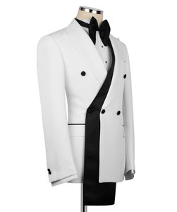 Blazer de smoking blanc croisé pour homme avec revers en satin noir – Veste de costume de créateur pour mariage et soirée - Product Image 3