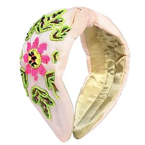 Beautiful Design embroidery Multi-colour Knotted Wide Edge Beaded <b>headband</b> <b>for</b> <b>women</b> and Girls from India - Product Image 4
