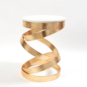 Table d'appoint à prix réduit avec base en fer et plateau en marbre blanc pour salon, couloir, meubles décoratifs, table basse ronde - Product Image 6