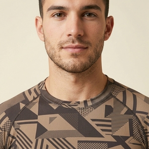 Men's Geometric Pattern Compression Shirt Short Sleeve O-Neck Quick Dry Sporty Fit Active Wear - Product Image 3