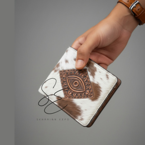 Cartera de Cuero Genuino Repujado para Hombre, Estilo Western Hecha a Mano, Billetera Bifold de Cuero con Pelo y Ojo Turco Grabado, Cartera Vaquera Vintage - Product Image 3