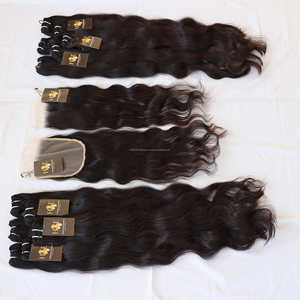 Vente en gros de paquets de cheveux bruts brésiliens avec fermeture frontale transparente Hd, extension de cheveux vierges à cuticules alignées - Product Image 2