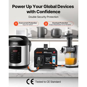 Heavy-Duty 500VA Power Transformer <b>110V</b>/<b>220V</b> <b>Converter</b> with Circuit Breaker Protection <b>Converter</b> Step Up/Down for US EU Outlets - Product Image 3