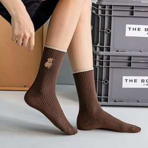 New Style High Quality Women Embroidery Cartoon <b>Cute</b> <b>Bear</b> Socks Women's Cotton Socks - Product Image 1