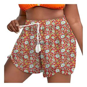 Nuevos shorts de algodón con estampado Sanganeri y cordón en la cintura para mujer, ropa de descanso de verano, shorts de algodón con estampado de bloques y cordón. - Product Image 5