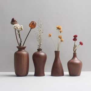 Vase en bois artisanal en forme de goutte d'eau, moderne, en noyer, pour fleurs, centre de table en bois massif lisse, décoration de salon et de maison - Product Image 5