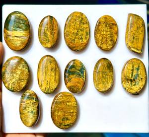 Cabujón Ovalado de Ojo de Tigre Natural Pulido, Gema Suelta de 10-20mm con Juego de Colores Dorado y Verde para Fabricación de Joyas - Product Image 1