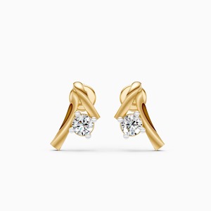 Boucles d'oreilles clous courbes serties de diamants de laboratoire de 0,12 ct en or jaune, blanc et rose 9 carats - Product Image 1