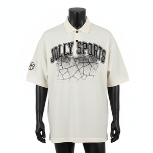 Polo homme en coton interlock premium 220 GSM, couleur crème, doux, respirant, imprimé graphique, logo personnalisé, coupe décontractée, évacuation de l'humidité - Product Image 1