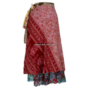 Falda Larga de Seda Sari 100% Vintage, Tienda en Línea de Faldas de Seda Indias al por Mayor, Fabricante y Mayorista de Faldas Envolventes de Seda - Product Image 3