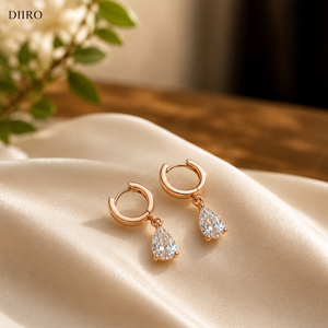 Teardrop Shape Diamond <b>Hoop</b> <b>Earring</b> 14K Plated Yellow Gold Classic Moissanite Women Birthday Gift - Product Image 1