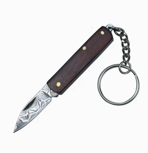 Couteau porte-clés artisanal de Damas, petit format, équipement pour le transport quotidien et en extérieur, lame pliante, utilitaire compact - Product Image 1