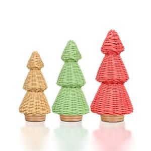 Mini sapin de Noël en rotin élégant, arbres de Noël suspendus et fleurs pour décorations de fête - Product Image 5