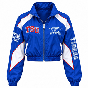 Custom <b>Women</b> Cropped Windbreaker <b>Jacket</b> <b>Lightweight</b> Color Block Zip Up Cheerleading Sports Team <b>Jacket</b> OEM ODM Manufacturer - Product Image 1