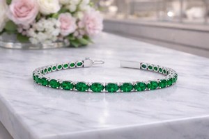 Pulsera de Plata de Ley con Esmeralda Natural, Diseño de Paz, Corte Ovalado, Gema Verde de Alta Calidad, Regalo para Mujer - Product Image 3