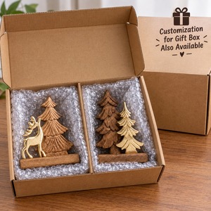 Decoración Navideña de Madera con Figuras de Ciervos y Árboles Dorados, Adorno Rústico para Mesa, Decoración para el Hogar con Temática Invernal, 2 Piezas - Product Image 5