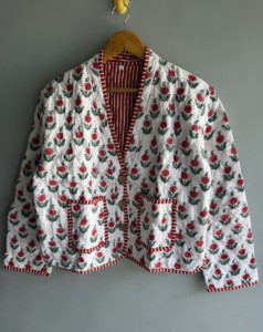 <b>Quilted</b> Floral Cotton <b>Jacket</b> Women's Autumn Long Sleeve Button Closure Red White <b>Pattern</b> Embroidered Coat gift for her - Product Image 1