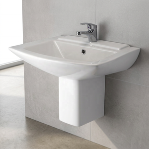 White Marble Granite Design European Ceramic Half Pedestal Wash Basin Drainer - Product Image 2