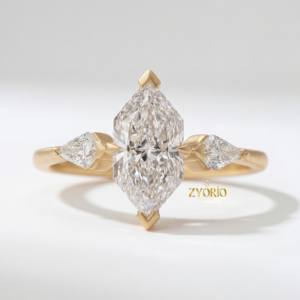Anillo de Compromiso de Lujo con Tres Diamantes de Corte Marquise de 1.50 CT Cultivados en Laboratorio, Anillo de Boda de Oro Sólido de 18K, Regalo Romántico - Product Image 6