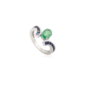 925 Sterling <b>Silver</b> 100% Natural Oval Shape <b>Emerald</b> & Princess Cut Blue Sapphire Gemstone <b>Ring</b> Fine Jewelry for Women - Product Image 3