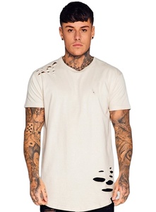 Camiseta al por mayor personalizada con estampado desgastado y lavado ácido para hombre, de algodón 100% de alto gramaje, diseño vintage liso con cuello redondo y características ligeras. - Product Image 2