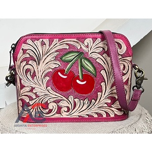 2026 Wholesale High Quality Brand Hand Tooled Leather Women's Handbag Cheery Designer Genuine Leather Slingle Shoulder Sling Bag - Product Image 1