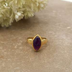 SHYAM JEWELRS Natural Daily Boho Marquise Purple Amethyst Gemstone <b>Ring</b> 14K Gold Plated Brass Handmade Dainty Boho Hippie Unisex - Product Image 1