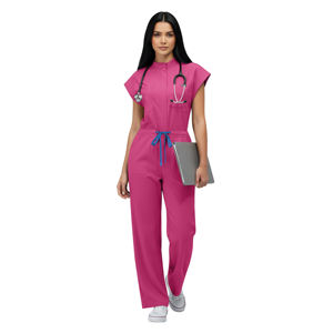 Uniformes Médicos para Mujer, Tipo Jumpsuit, en Spandex/Poliéster, Tejido Lona, con Protección Contra Agujas, Opciones de Color Rosa, Negro y Azul Marino - Product Image 3