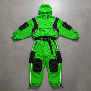 Custom Clothing Manufacturing Loose Windbreaker Tracksuit 2 Piece Set Embroidered Oversized Color Block Nylon Tracksuit for Men - Product Image 6