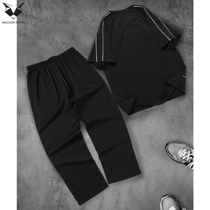 Traje informal de dos piezas para deportes de verano, camiseta informal de manga corta con estampado de carreras y pantalones con cordón, conjunto de pantalones - Product Image 2