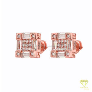 Boucles d'oreilles clous géométriques classiques en diamant de laboratoire, en argent sterling 925, design élégant de bijoux fins - Product Image 3