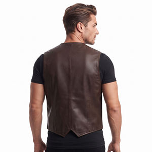 Gilet de motard Proventure Industry pour homme, 100% cuir véritable, respirant, col en V boutonné, sans manches, style streetwear, imperméable, avec poches - Product Image 3