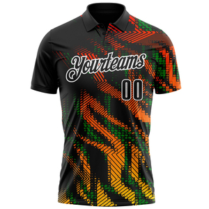 Nouveau Polo Tendance Personnalisé avec Logo d'Équipe, Noir, Vert Herbe et Blanc, Motif Géométrique 3D Bowling, Tissu Respirant à Séchage Rapide - Product Image 2