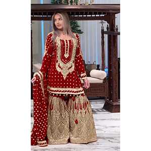 Conjunto de traje de mujer de diseñador, Top Georgette de imitación pesado con Plazzo y Dupatta para un look de fiesta - Product Image 5