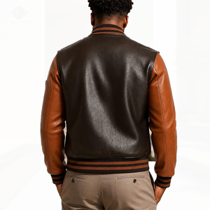New Fraternity Style Men's Genuine Leather Jacket Custom Made <b>Varsity</b> Design Turn-down Collar Greek Letter Logo OEM Wholesale - Product Image 2